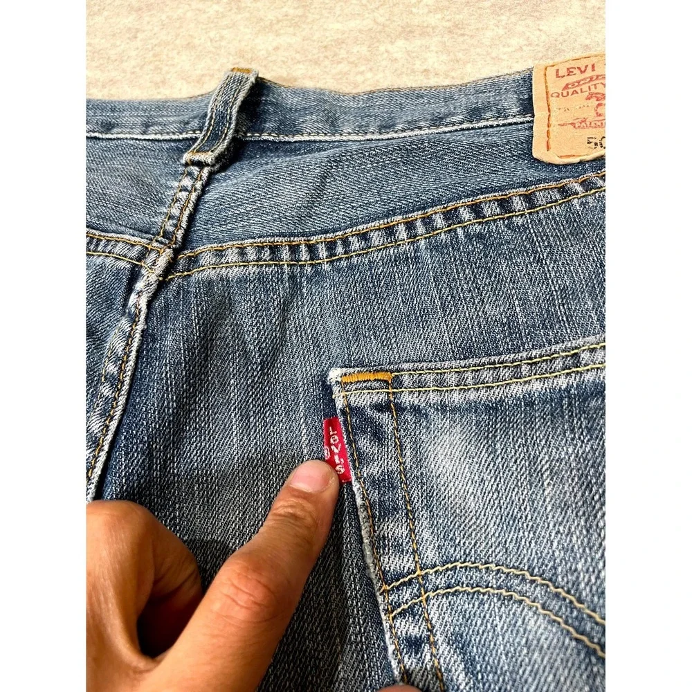 Levis 501 Original Fit‎ Jeans Mens 36x34 Blue Whisker Denim Cotton Logo Mid Rise